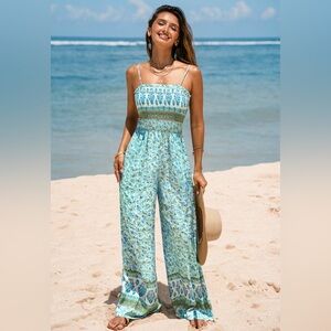 Cupshe Teal and White Patterned Jumpsuit